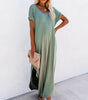 Robe Maxi T-Shirt à Col V avec Fente et Poche