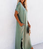 Robe Maxi T-Shirt à Col V avec Fente et Poche