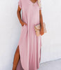 Robe Maxi à Col V avec Fente Latérale et Poche