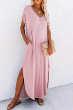 Robe Maxi à Col V avec Fente Latérale et Poche