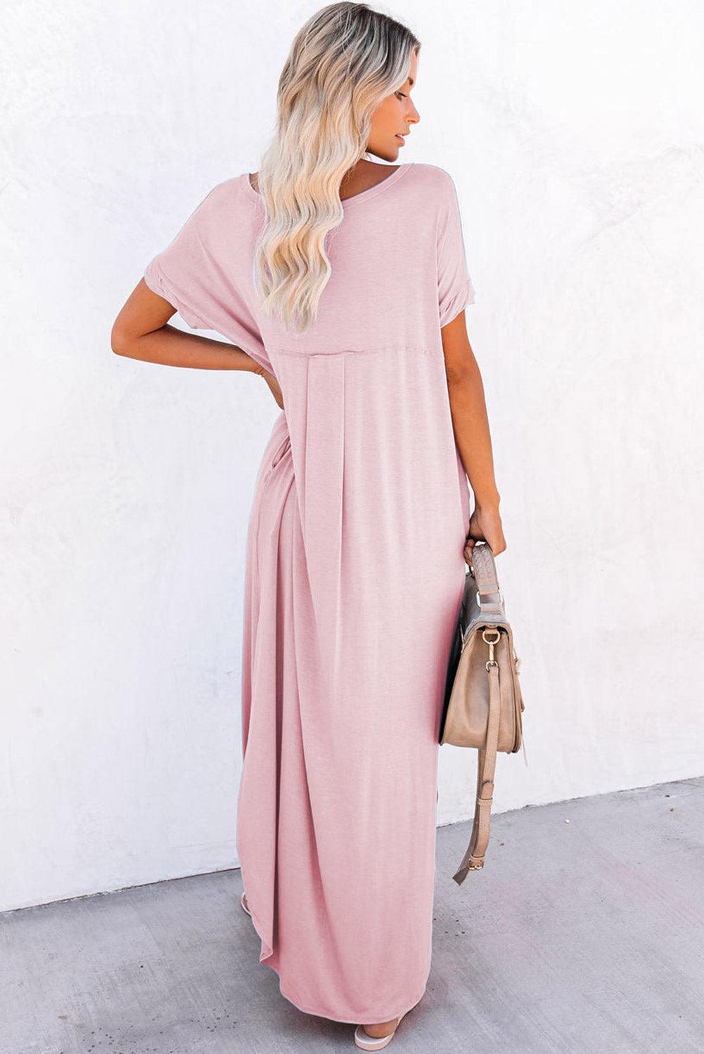 Robe Maxi à Col V avec Fente Latérale et Poche