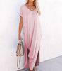 Robe Maxi à Col V avec Fente Latérale et Poche