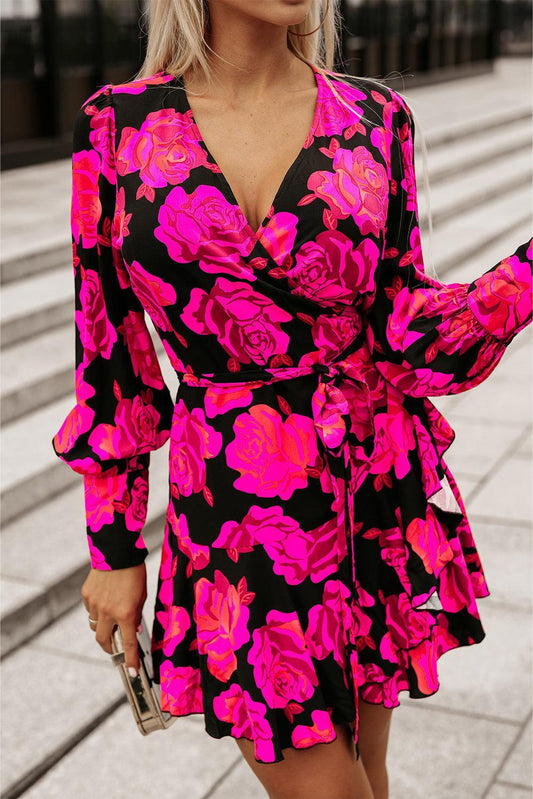 Robe Mini Portefeuille Décolleté en V pour Femmes