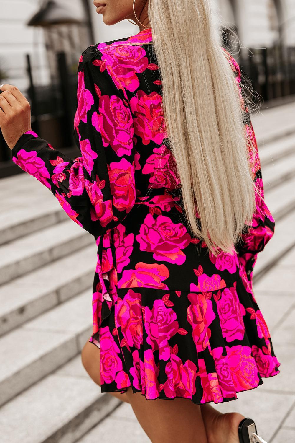 Robe Portefeuille Décolleté en V et Manches Bouffantes pour Femmes