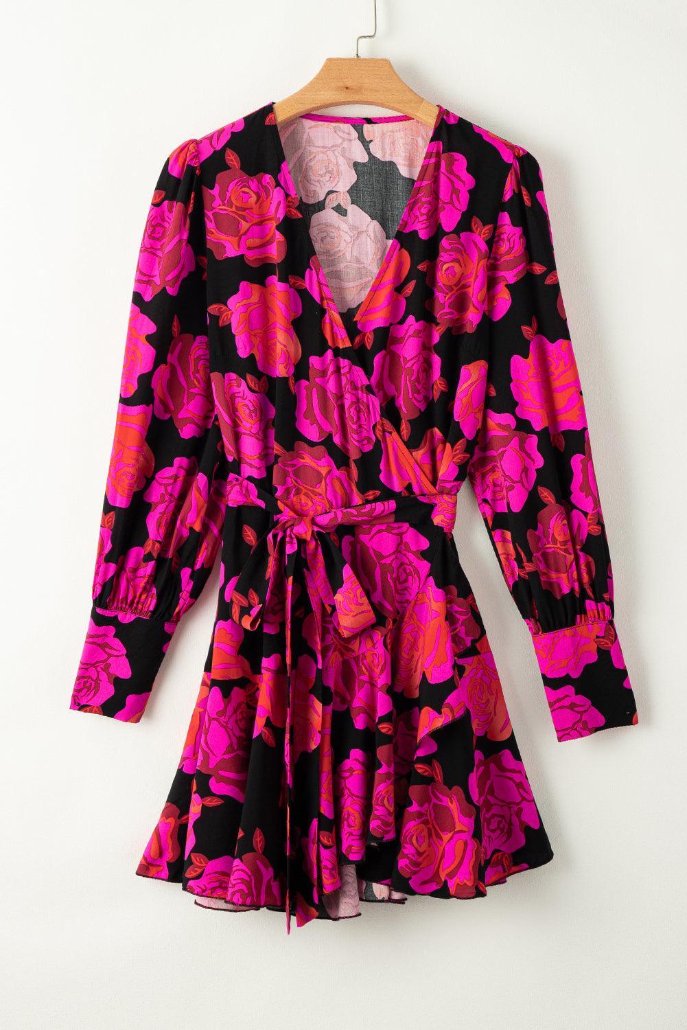 Robe Portefeuille Décolleté en V et Manches Bouffantes pour Femmes