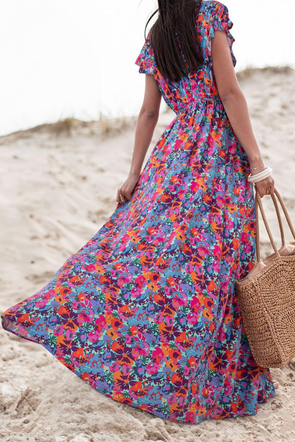 Robe Maxi à Enveloppe Décolleté en V Imprimé Floral pour Femmes