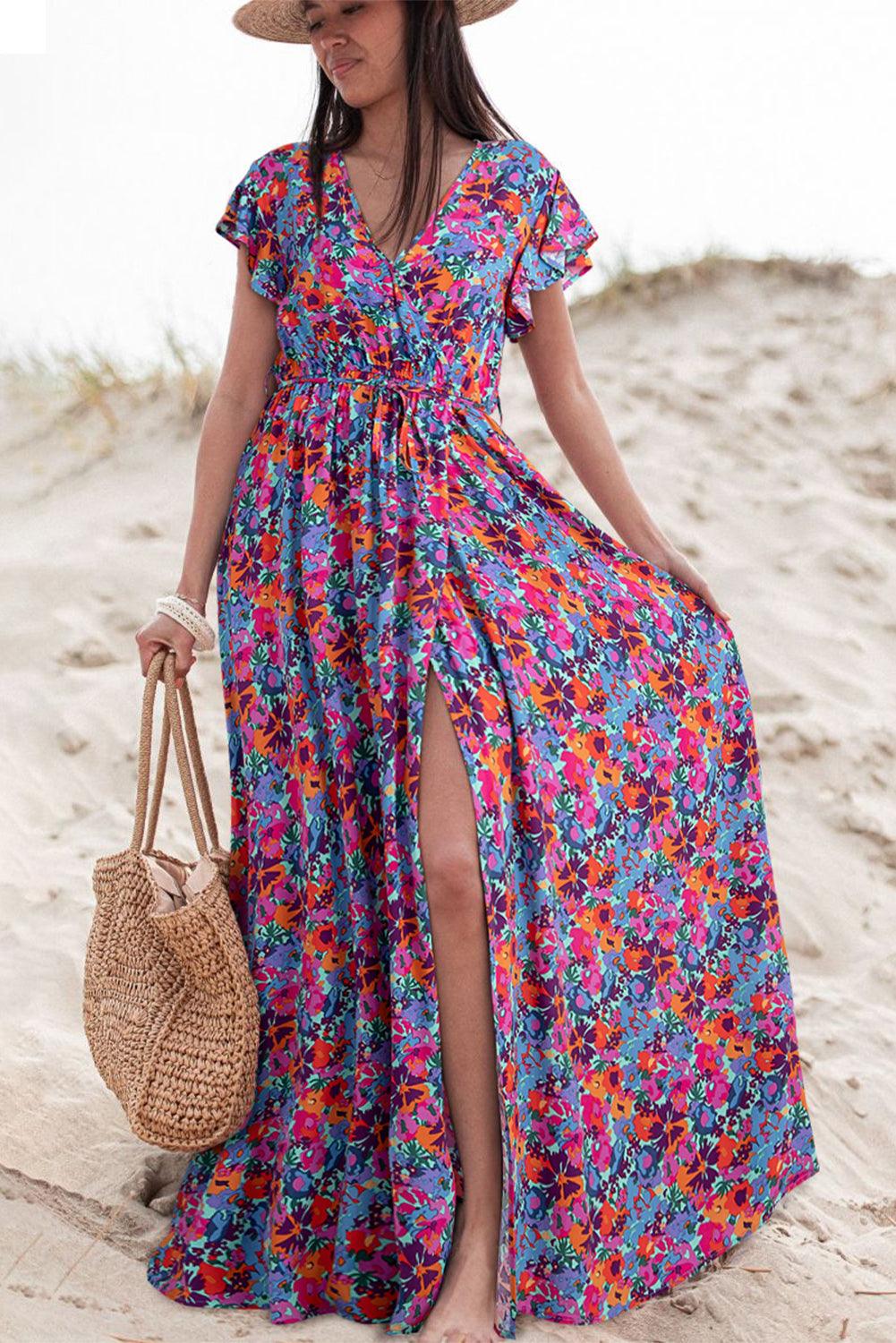 Robe Maxi à Enveloppe Décolleté en V Imprimé Floral pour Femmes