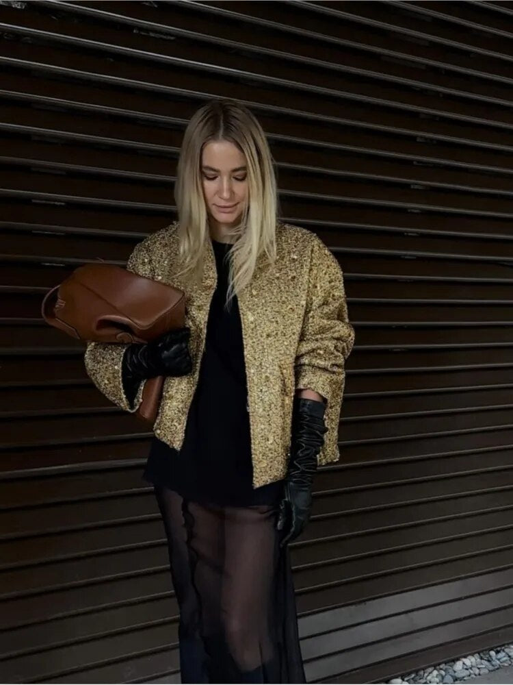 Veste Bomber Dorée Élégante pour Femmes