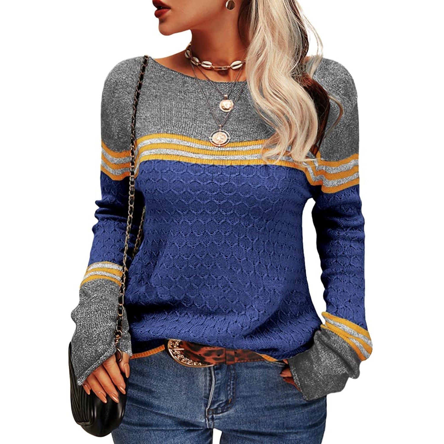 Pull Ajusté Élégant Rayé pour Femmes