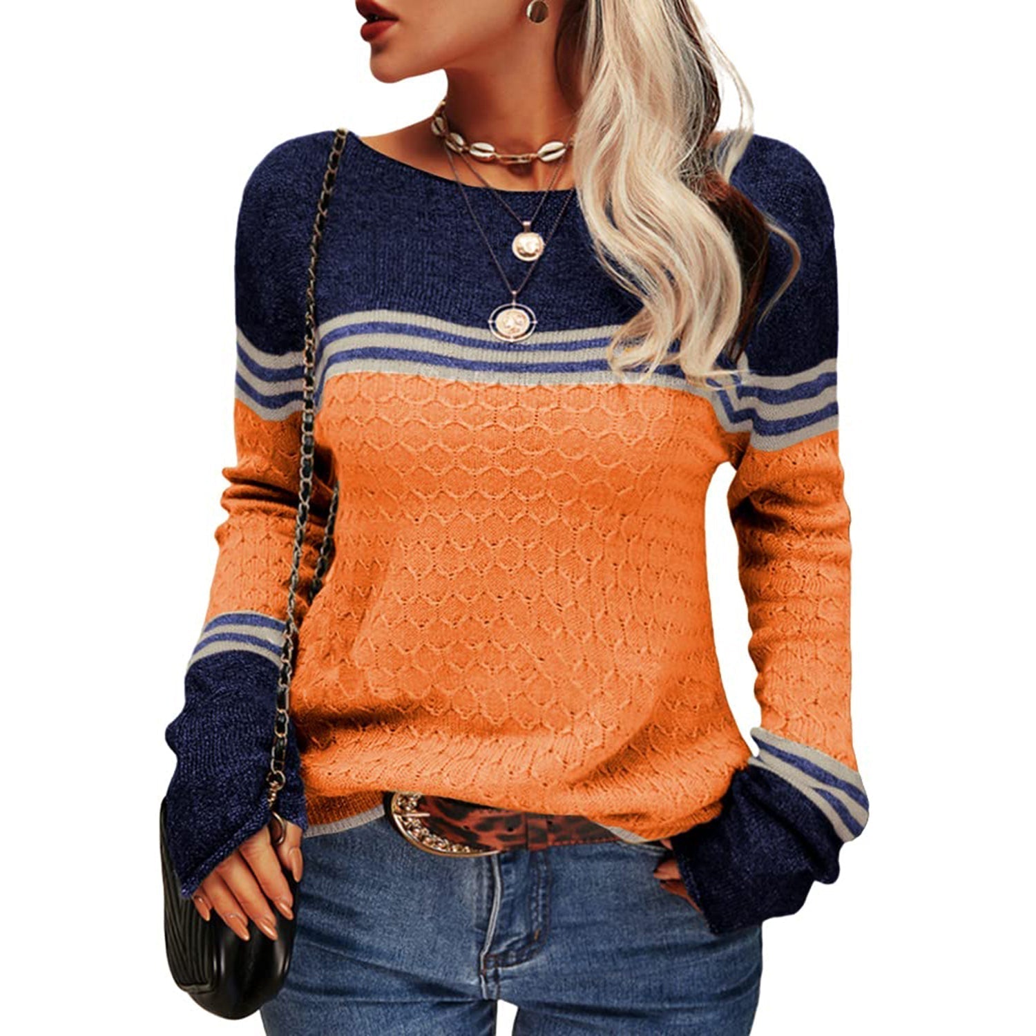 Pull Ajusté Élégant Rayé pour Femmes