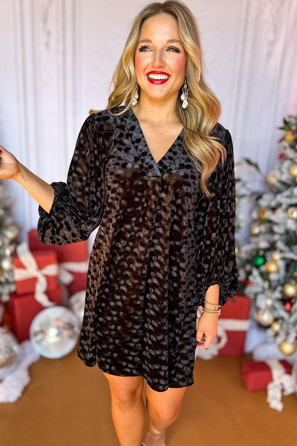 Robe Mini en Velours à Décolleté en V pour Femmes