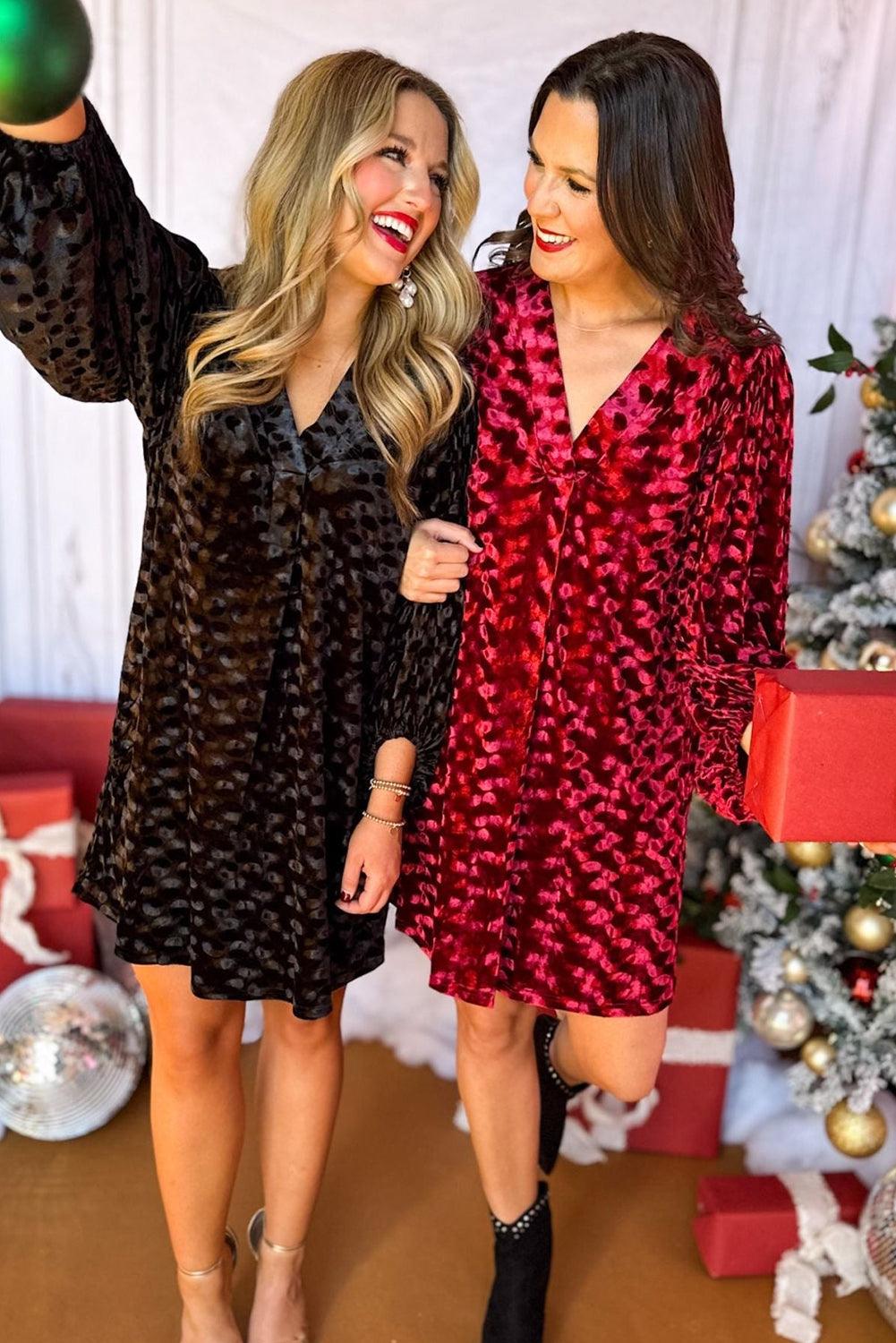 Robe Mini en Velours à Décolleté en V pour Femmes