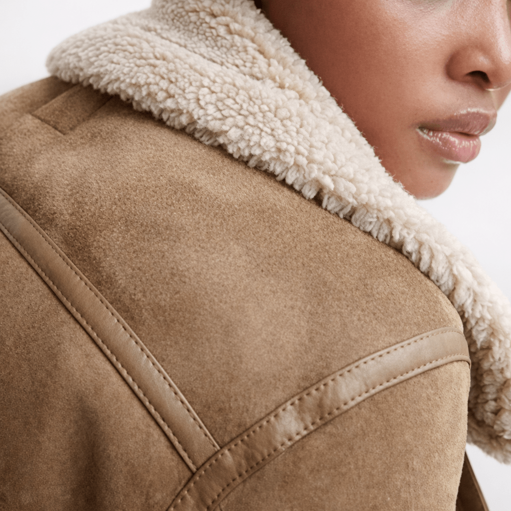 Veste Aviateur en Daim Coupe Ample avec Ceinture pour Femme - Emilia Lane