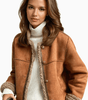 Veste Courte Structurée en Daim avec Bordures Effet Mouton pour Femme - Emilia Lane