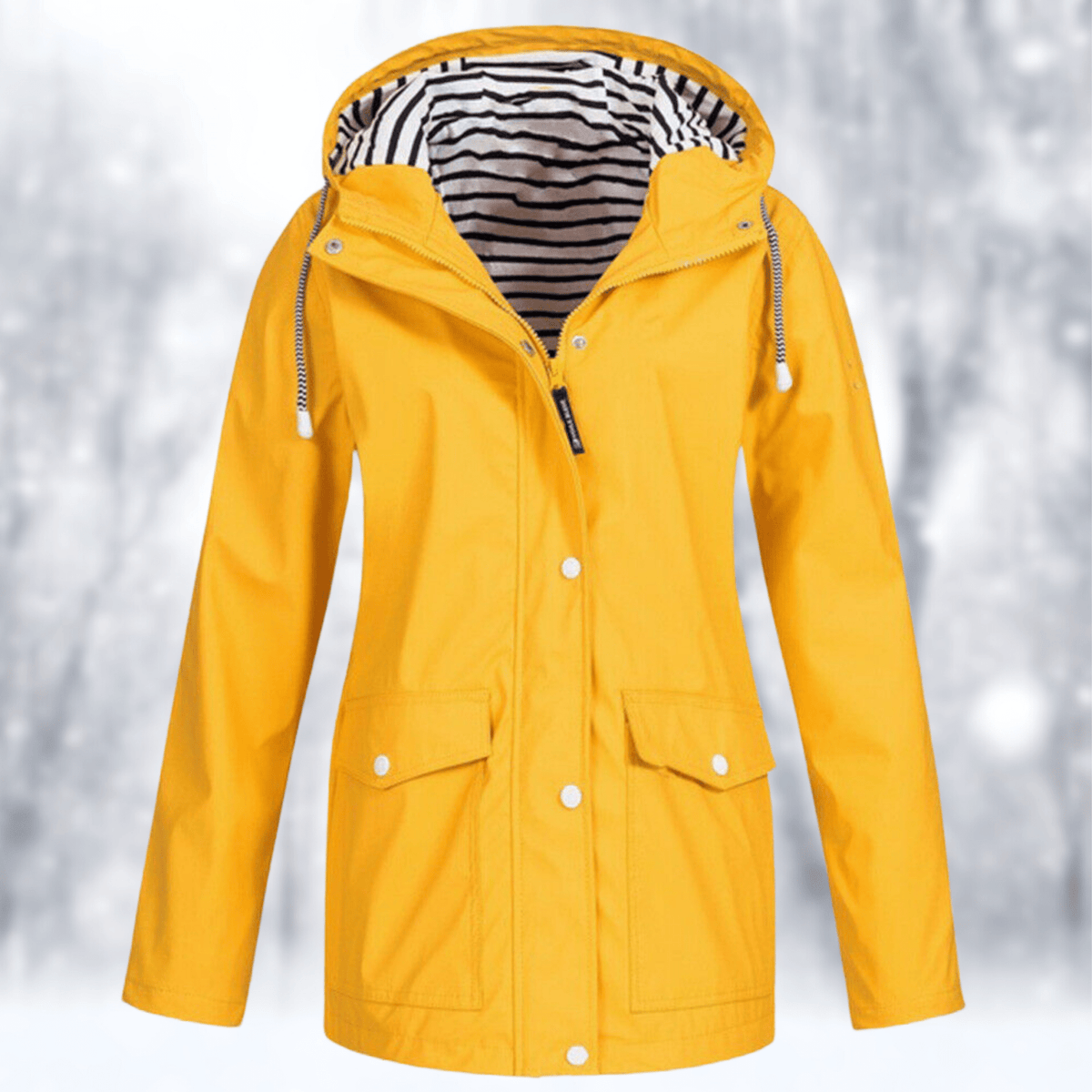 Veste de Pluie Femme à Capuche – Coupe Courte et Doublure Rayée