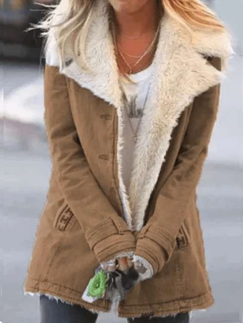 Veste Droite Style Militaire à Large Col en Fausse Fourrure Femme