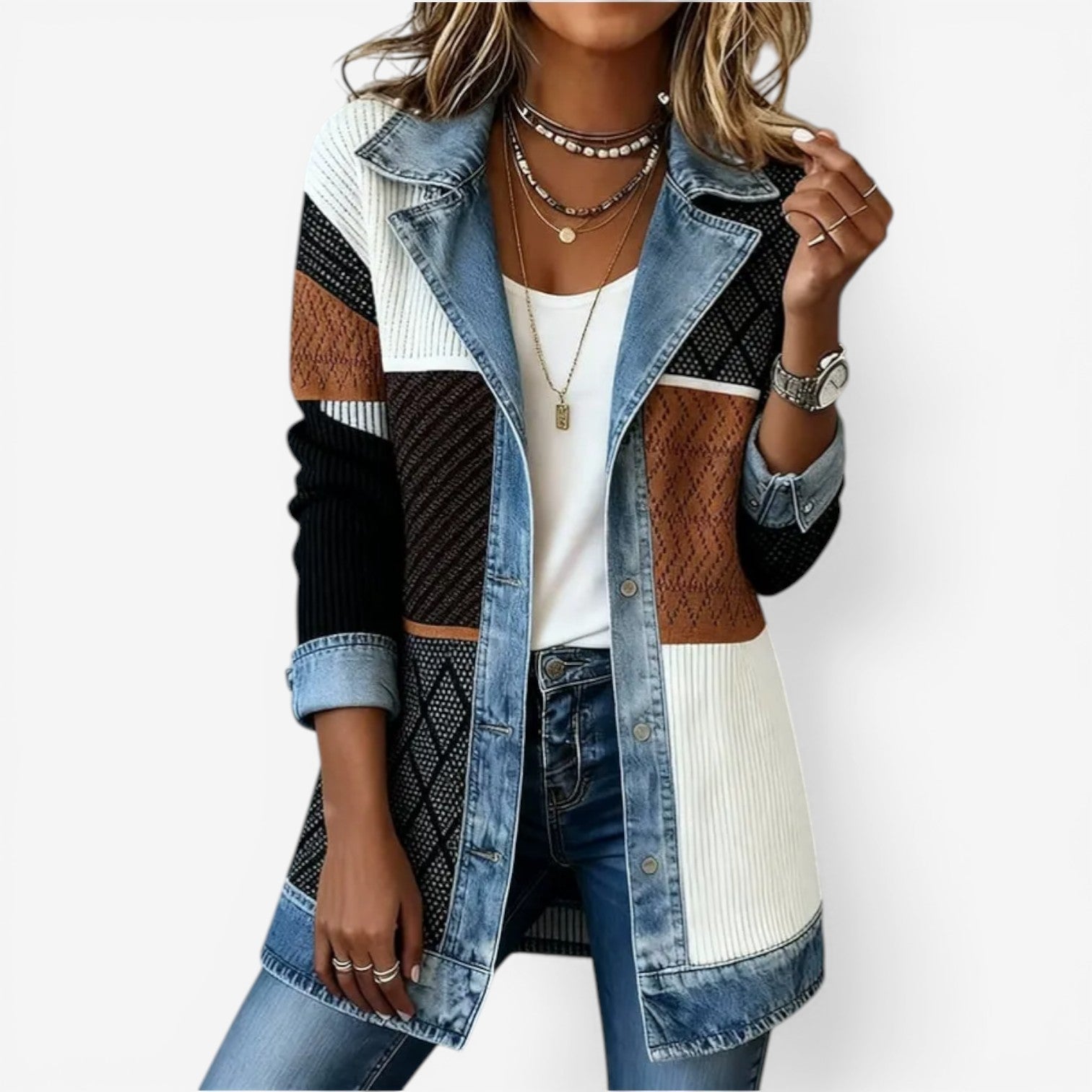 Veste en Denim et Tissu Côtelé pour Femmes - Emilia Lane
