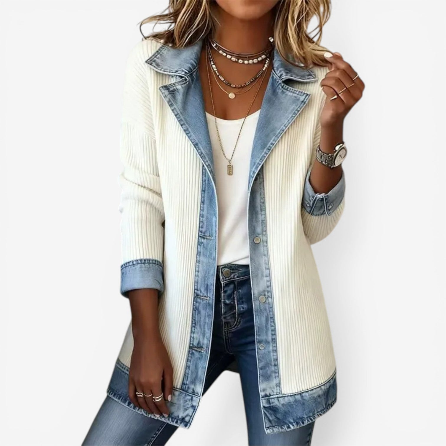 Veste en Denim et Tissu Côtelé pour Femmes - Emilia Lane
