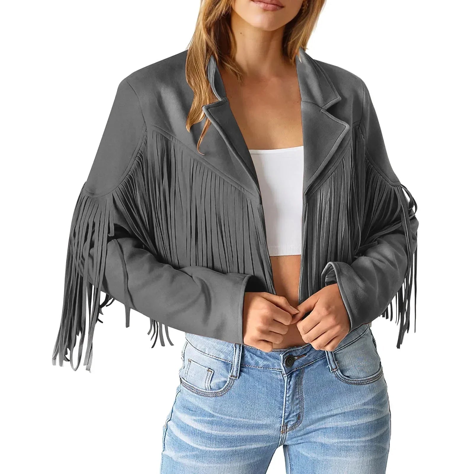 Veste en Suède avec Franges pour Femmes - Emilia Lane