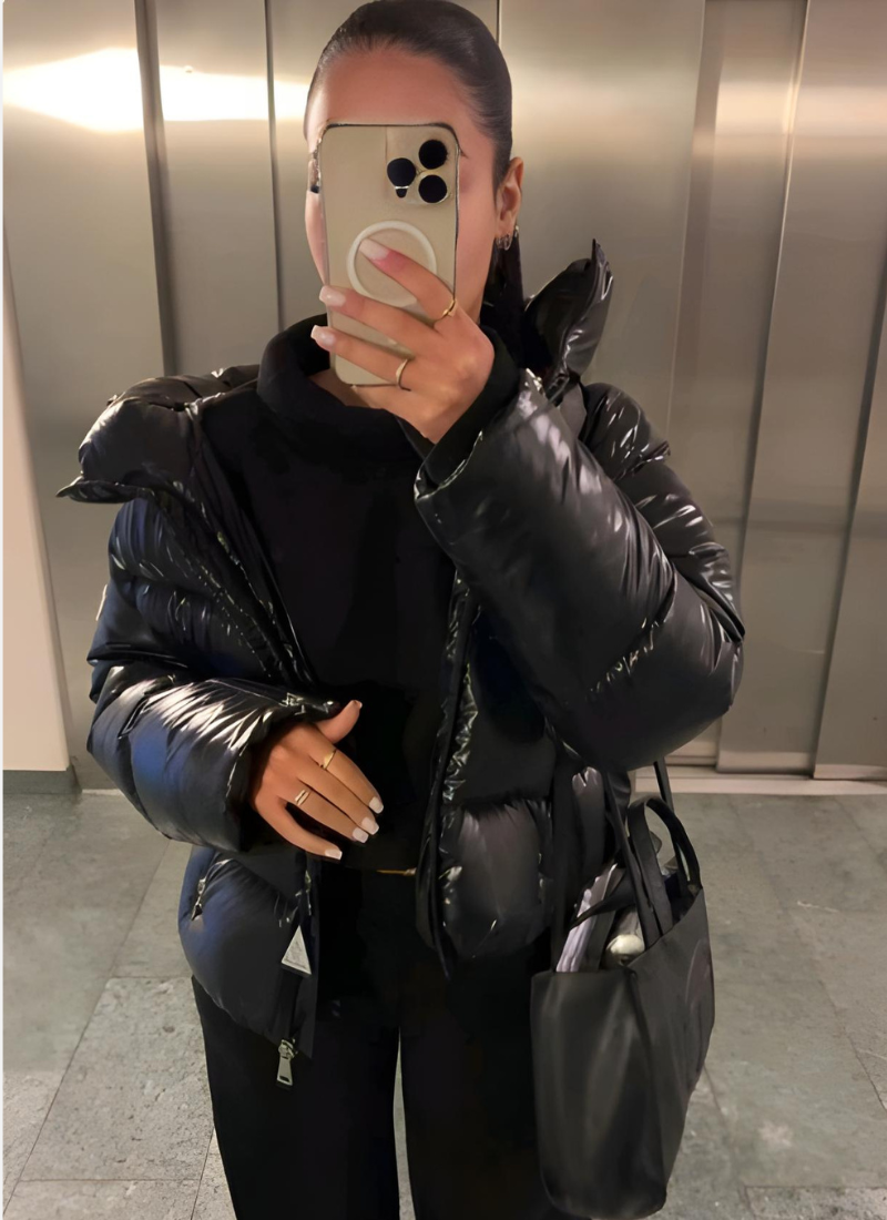 Doudoune Oversize Matelassée Brillante à Capuche pour Femme