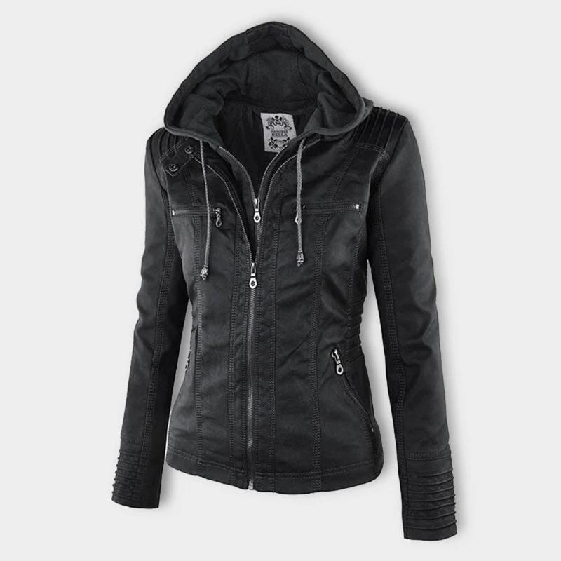 Veste Motard à Capuche en Simili Cuir pour Femme - Emilia Lane