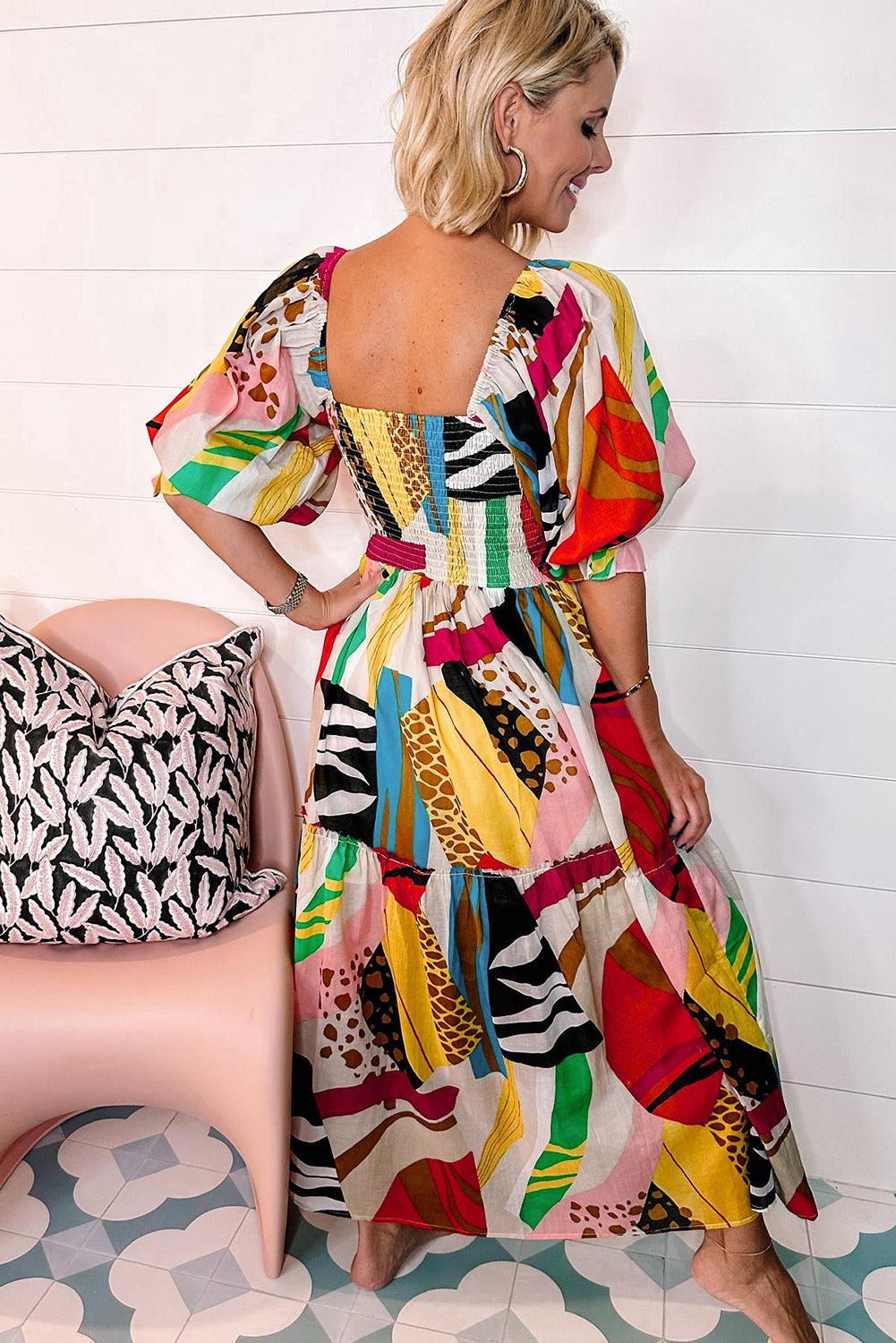 Robe Maxi Boho à Encolure Carrée pour Femmes