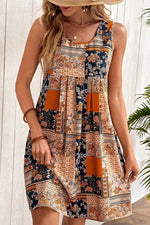 Robe Mini Évasée Patchwork Fleurs pour Femmes