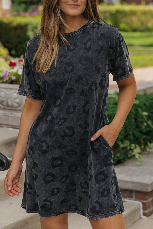 Robe T-Shirt Vintage Imprimé Léopard pour Femmes