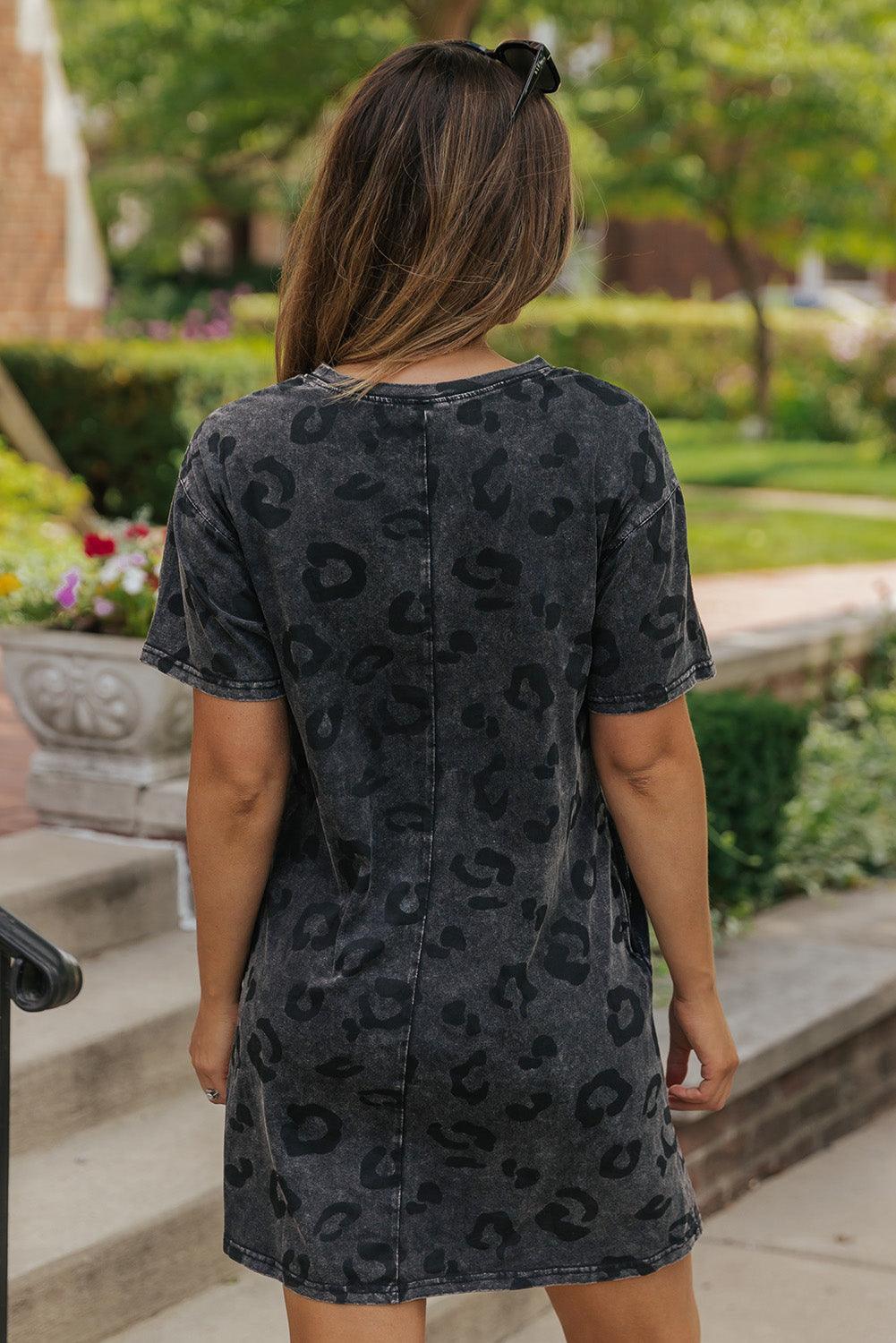 Robe T-Shirt Vintage Imprimé Léopard pour Femmes