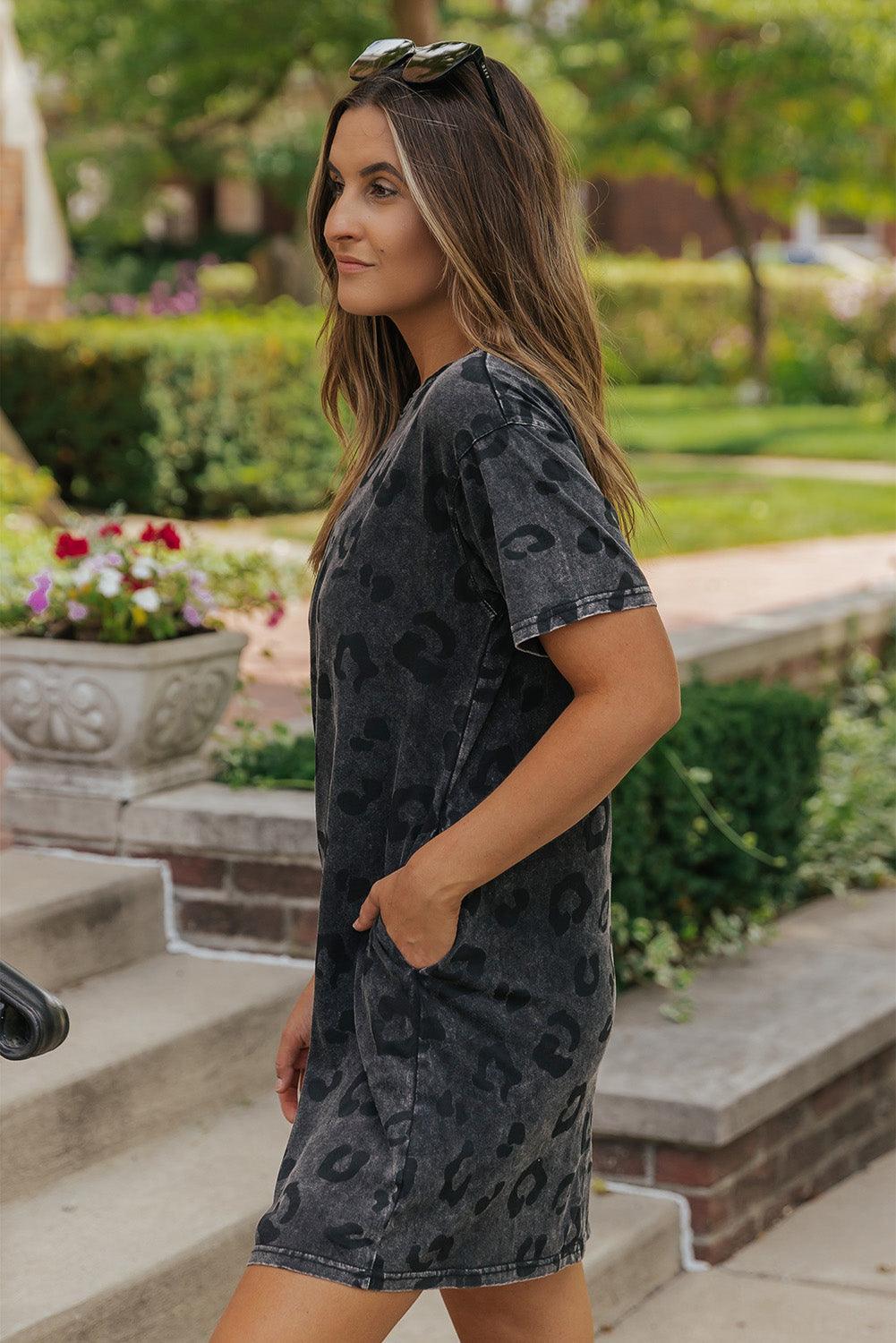 Robe T-Shirt Vintage Imprimé Léopard pour Femmes