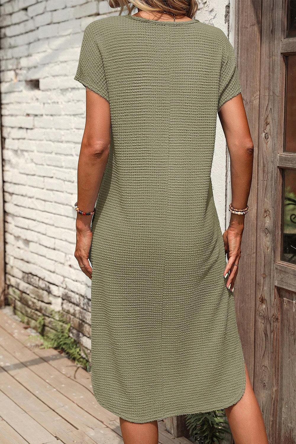 Robe T-Shirt en Tricot Waffle avec Fentes Latérales