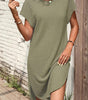 Robe T-Shirt en Tricot Waffle avec Fentes Latérales