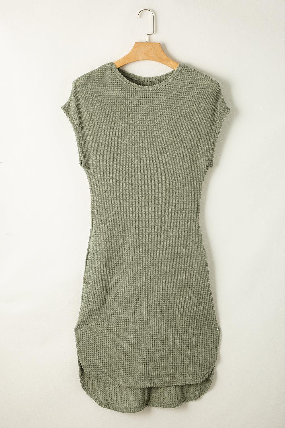 Robe T-Shirt en Tricot Waffle avec Fentes Latérales