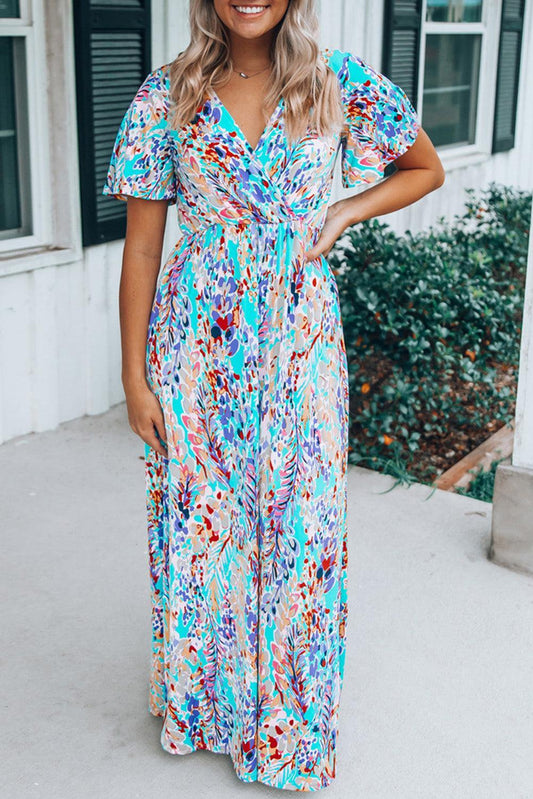 Robe Portefeuille Décolleté en V Imprimé Floral pour Femmes