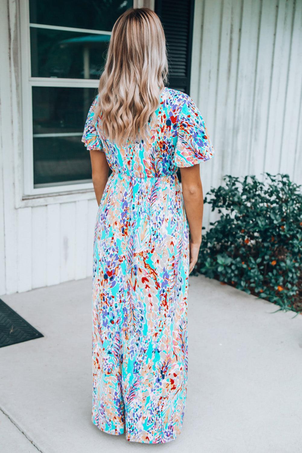 Robe Portefeuille Décolleté en V Imprimé Floral pour Femmes