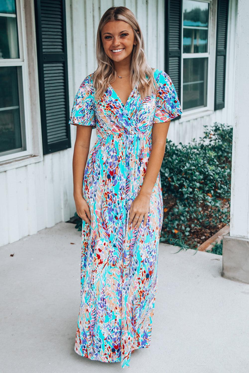 Robe Portefeuille Décolleté en V Imprimé Floral pour Femmes