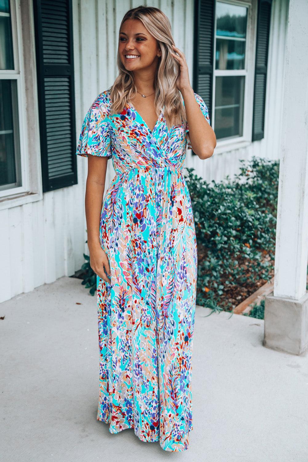 Robe Portefeuille Décolleté en V Imprimé Floral pour Femmes