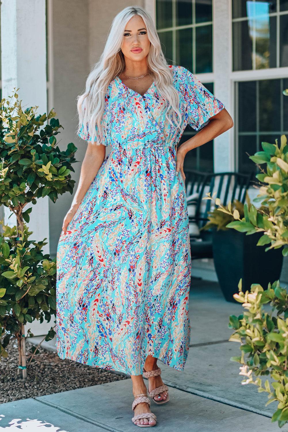 Robe Portefeuille Décolleté en V Imprimé Floral pour Femmes
