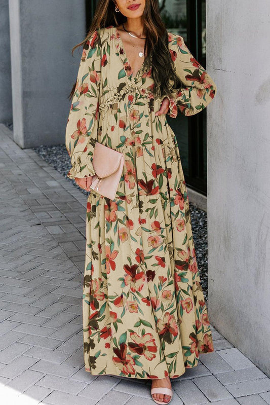 Robe Maxi Superposée en Imprimé Lotus Sauvage