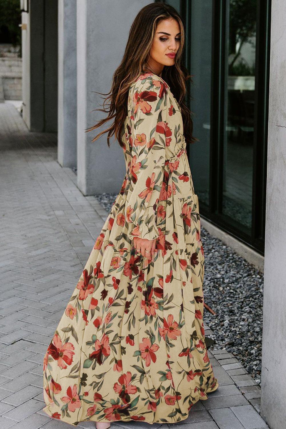 Robe Maxi Superposée en Imprimé Lotus Sauvage