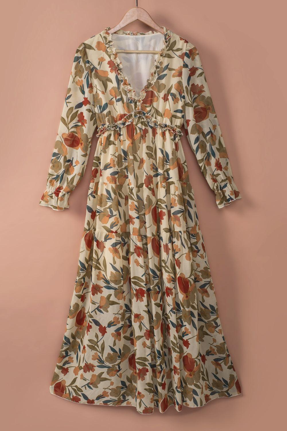 Robe Maxi Superposée en Imprimé Lotus Sauvage