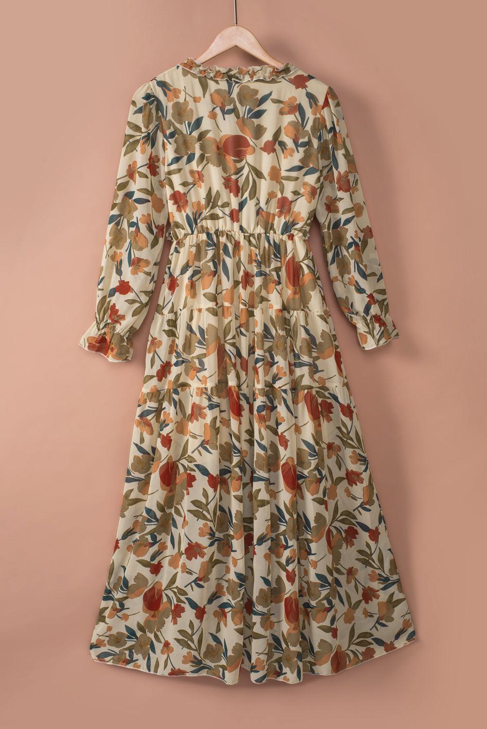 Robe Maxi Superposée en Imprimé Lotus Sauvage