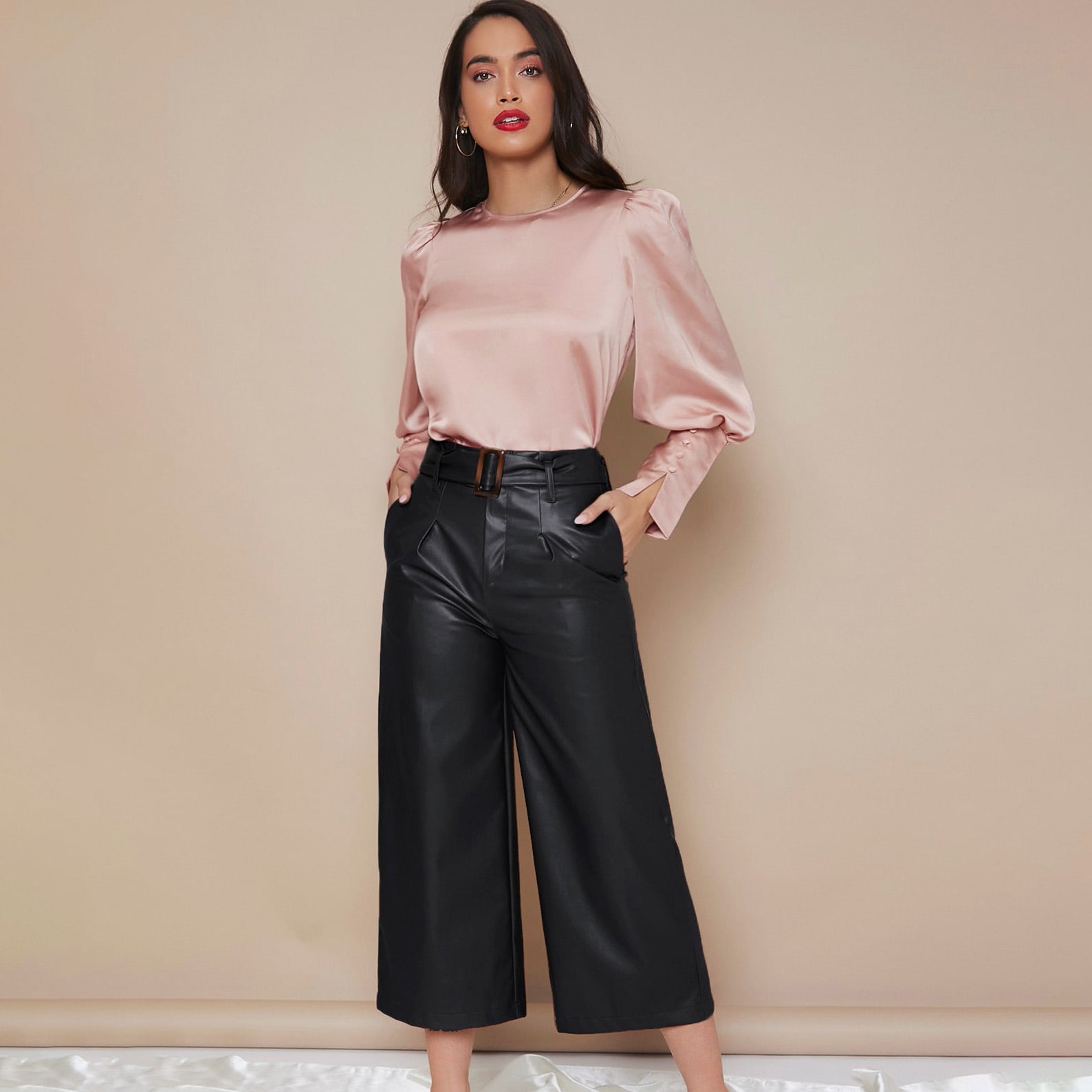 Chemise Satin à Manches Longues pour Femme