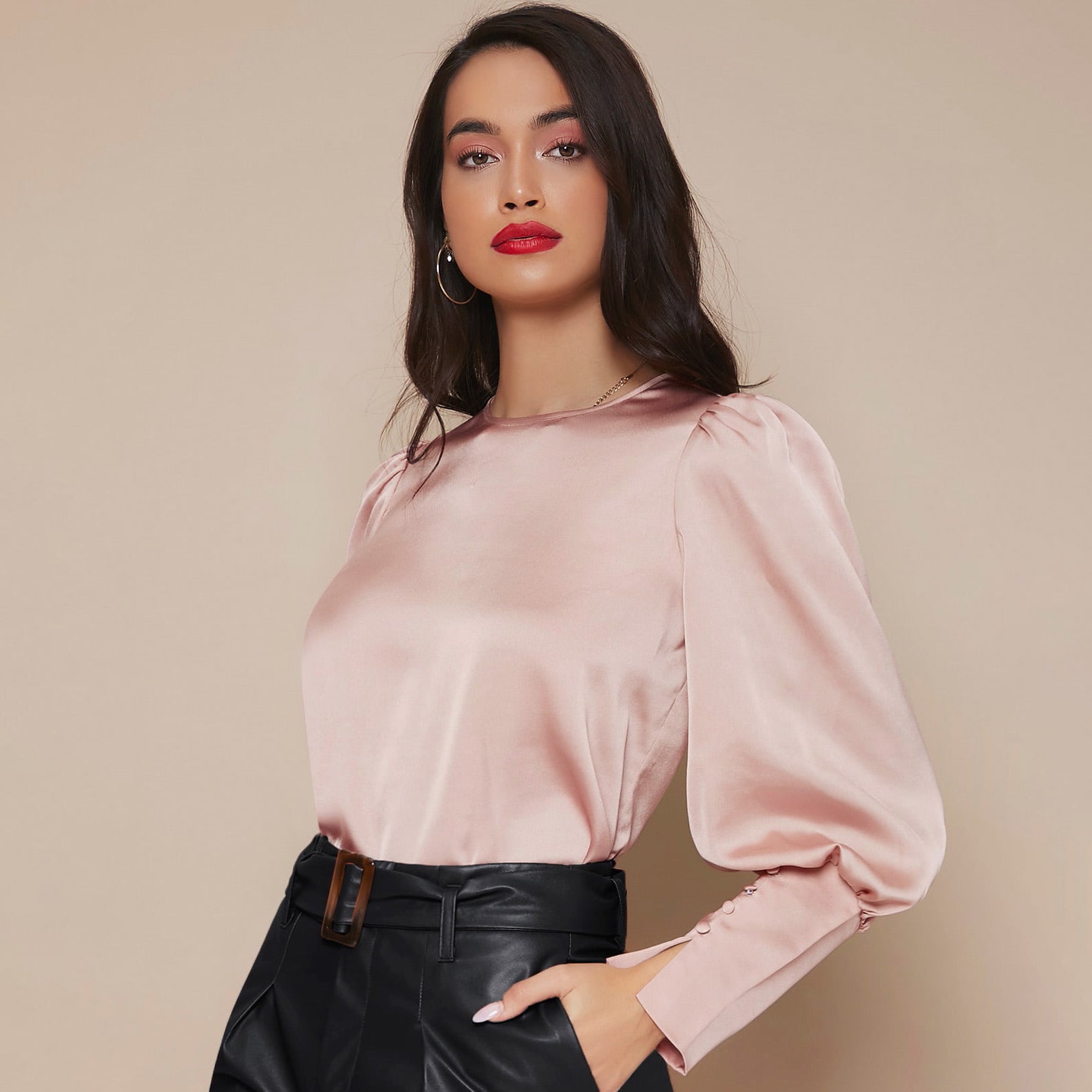 Chemise Satin à Manches Longues pour Femme