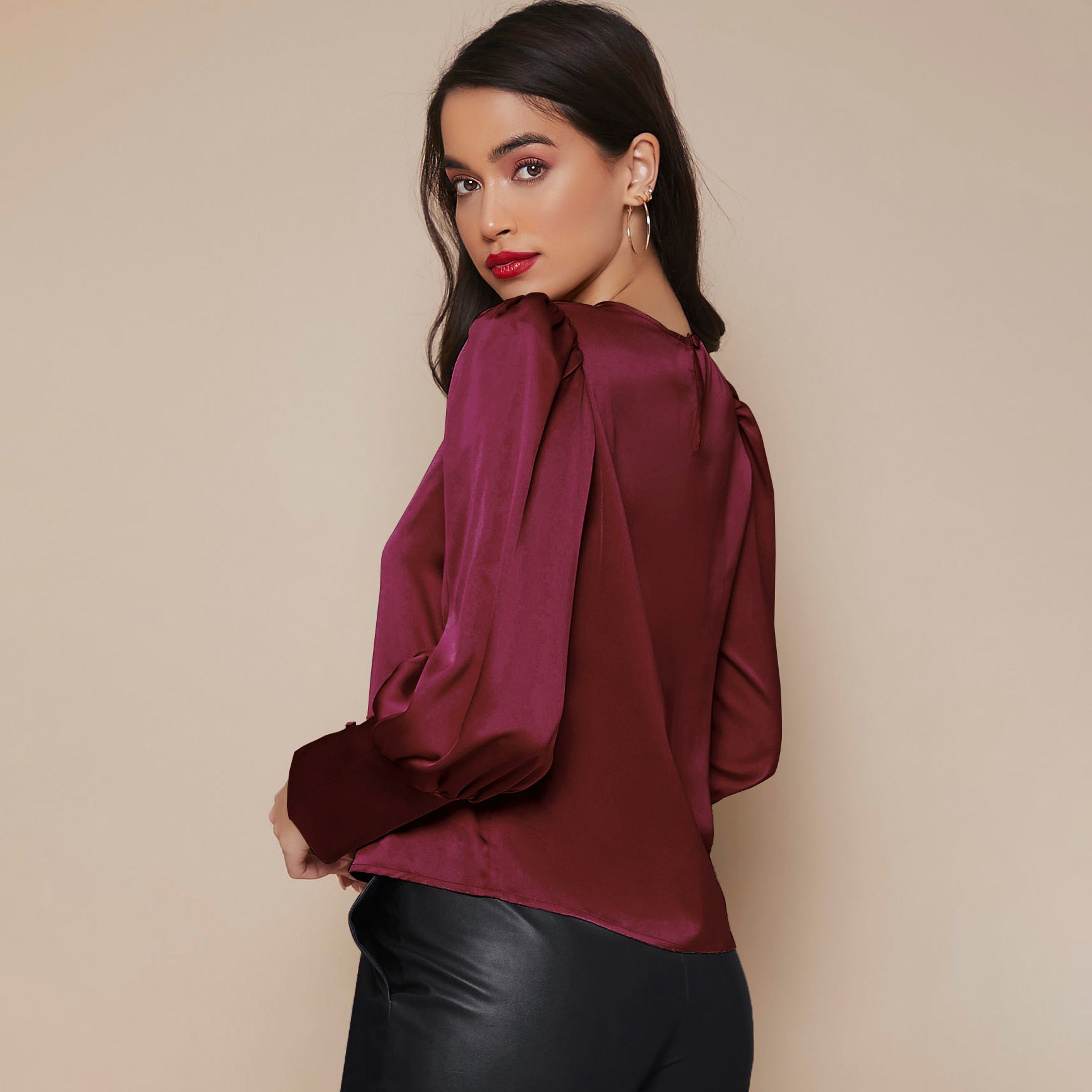 Chemise Satin à Manches Longues pour Femme