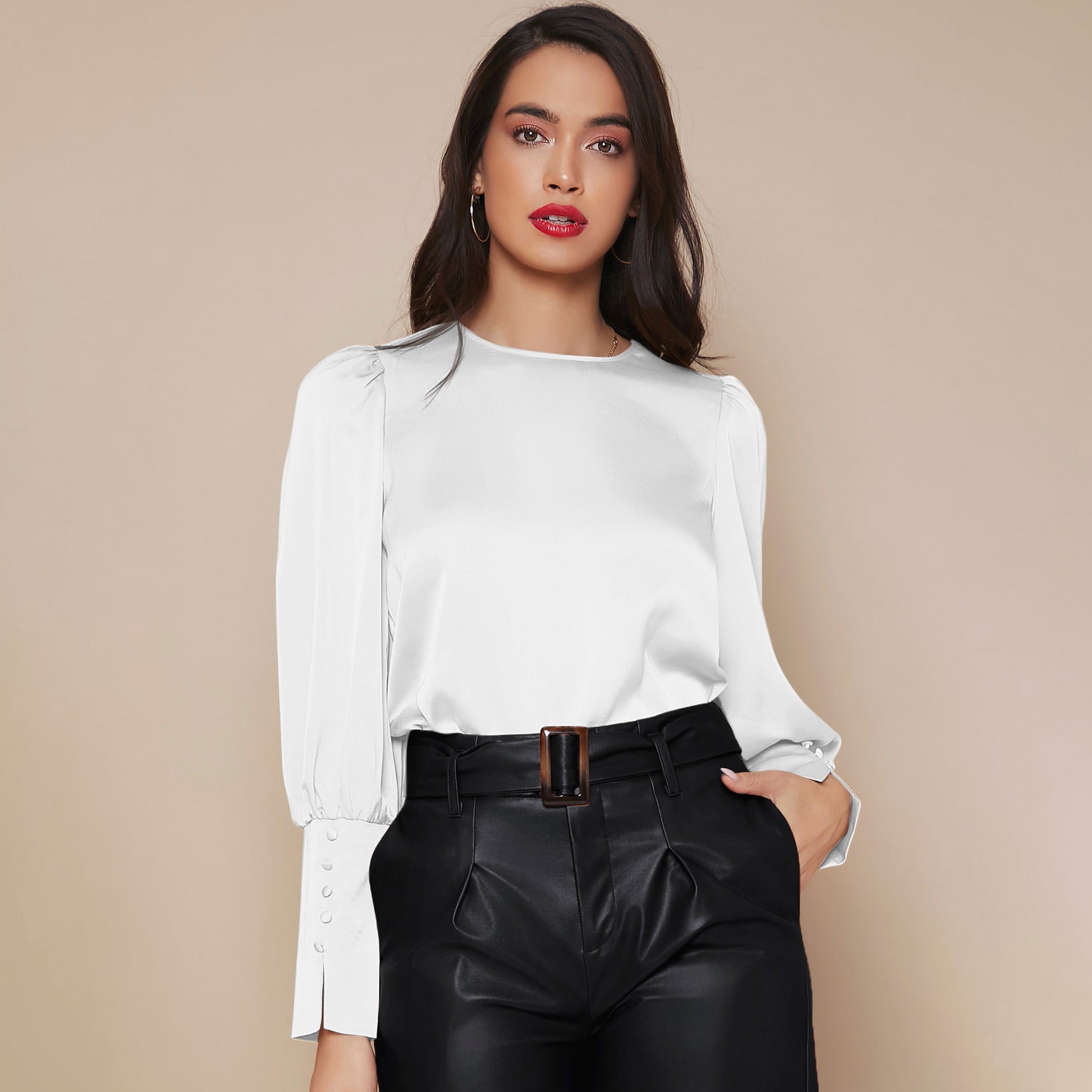 Chemise Satin à Manches Longues pour Femme