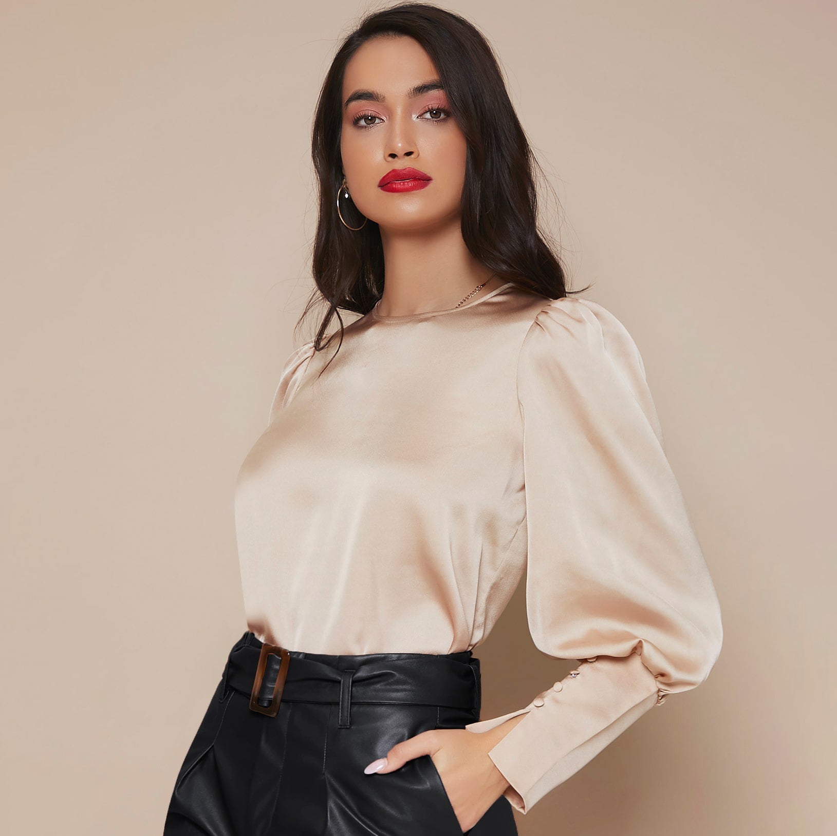 Chemise Satin à Manches Longues pour Femme