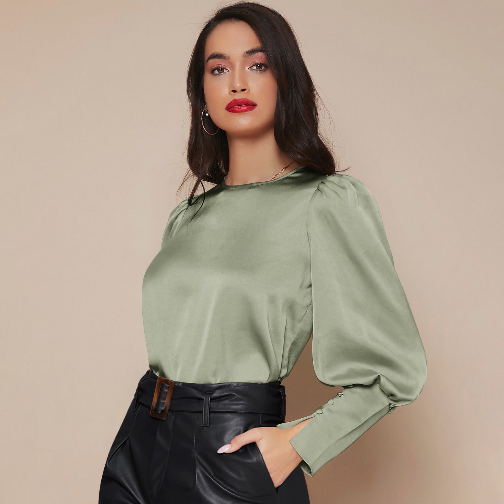Chemise Satin à Manches Longues pour Femme