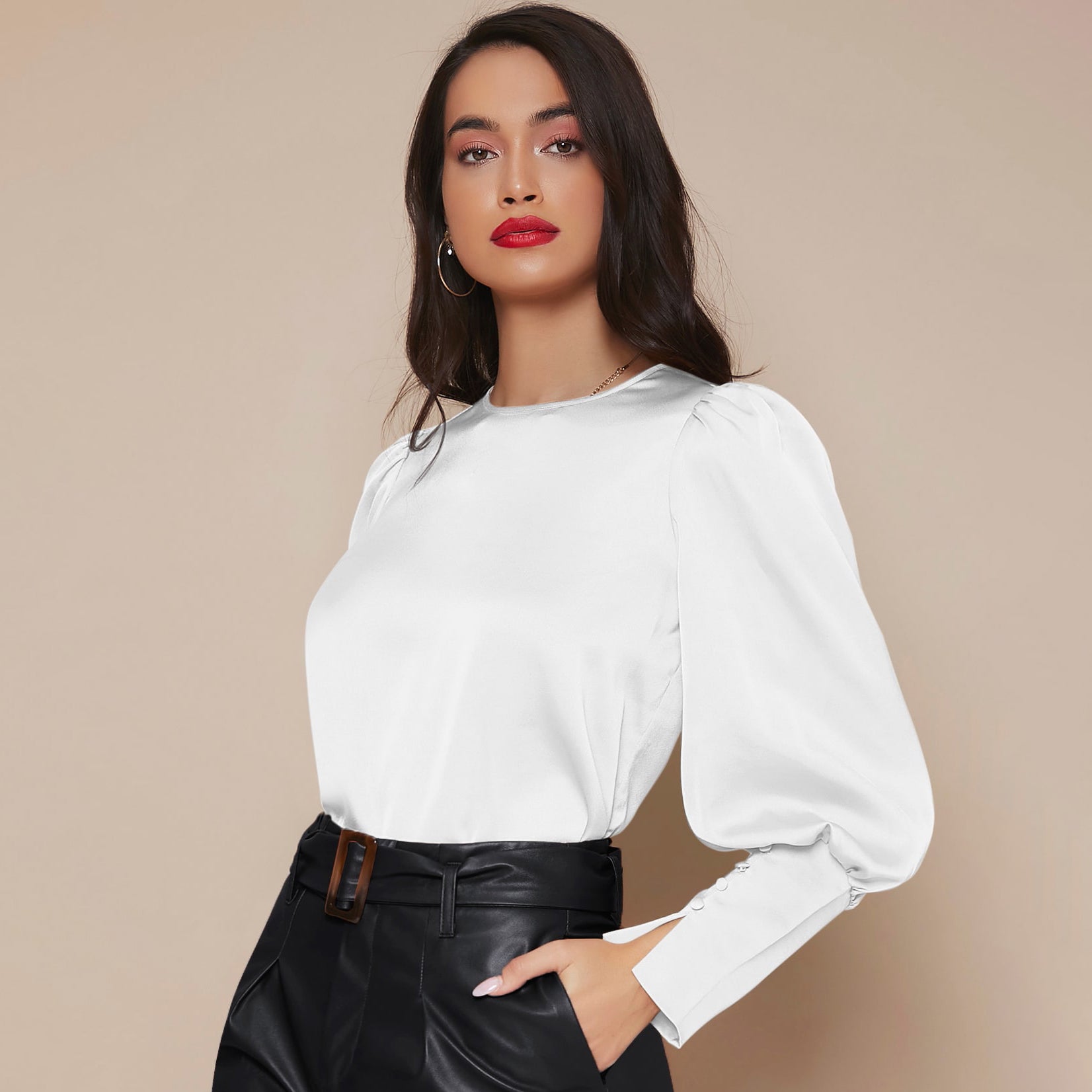 Chemise Satin à Manches Longues pour Femme