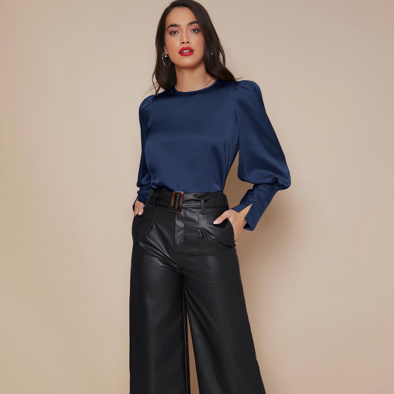 Chemise Satin à Manches Longues pour Femme